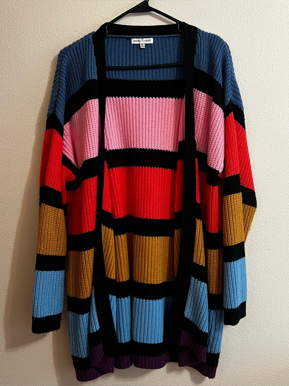 Woven Heart Striped Rainbow Cardigan